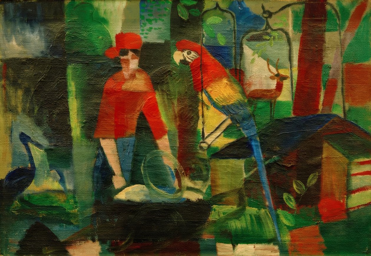 Mujer con loro en un paisaje de August Macke