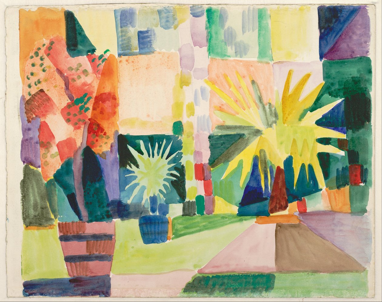 Jardín en el lago de Thun (Granado y palmera en el jardín), 1914 de August Macke