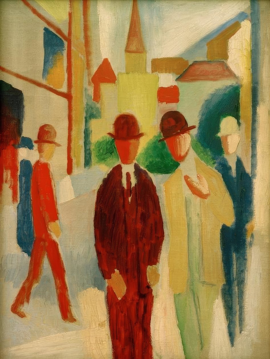 Calle luminosa con gente de August Macke