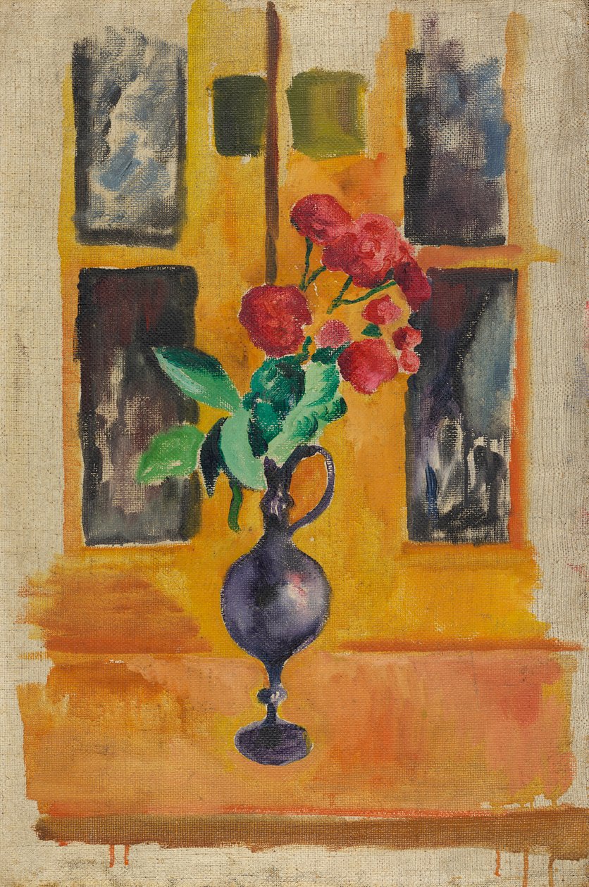 Rosas japonesas en un jarrón de cristal azul de August Macke