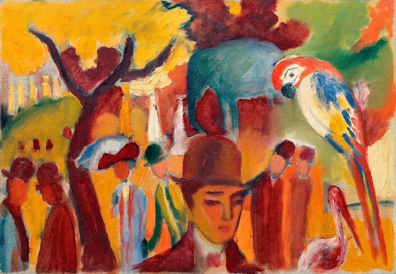 El pequeño jardín zoológico en marrón y amarillo. Pintura de August Macke (1887-1914), óleo sobre lienzo de August Macke