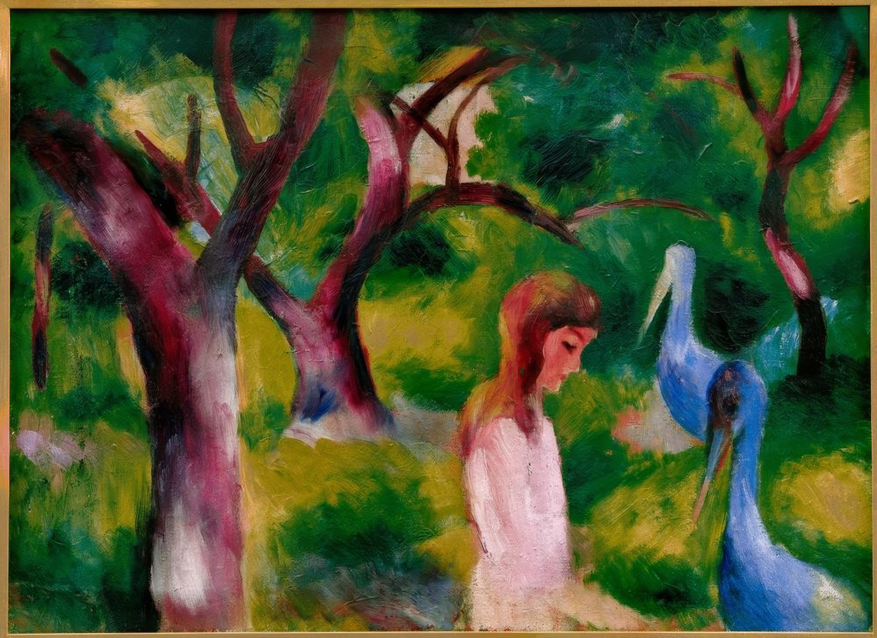 Niña con pájaros azules de August Macke