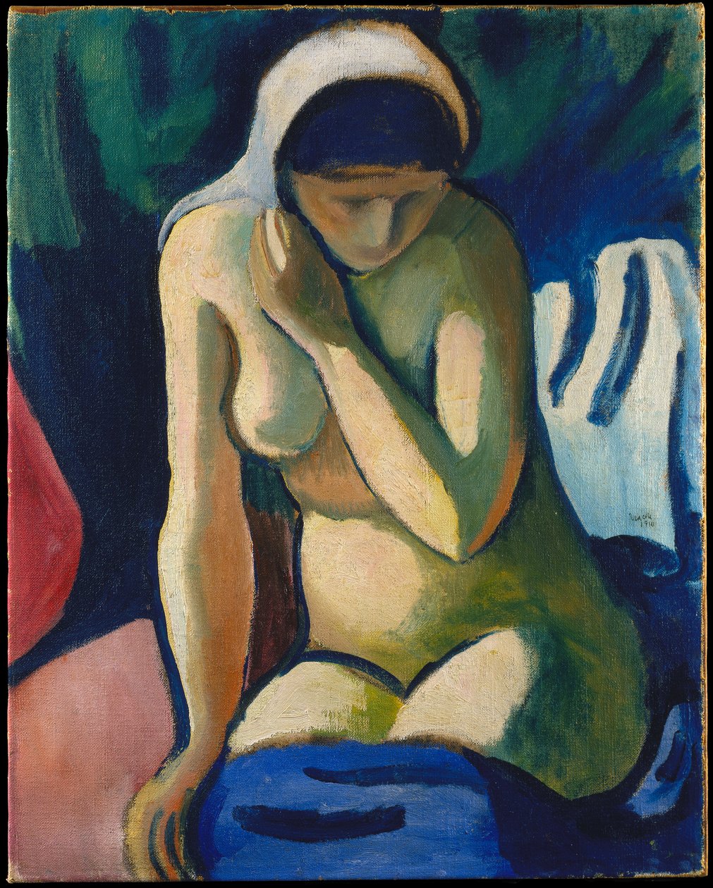 Chica desnuda con pañuelo en la cabeza de August Macke