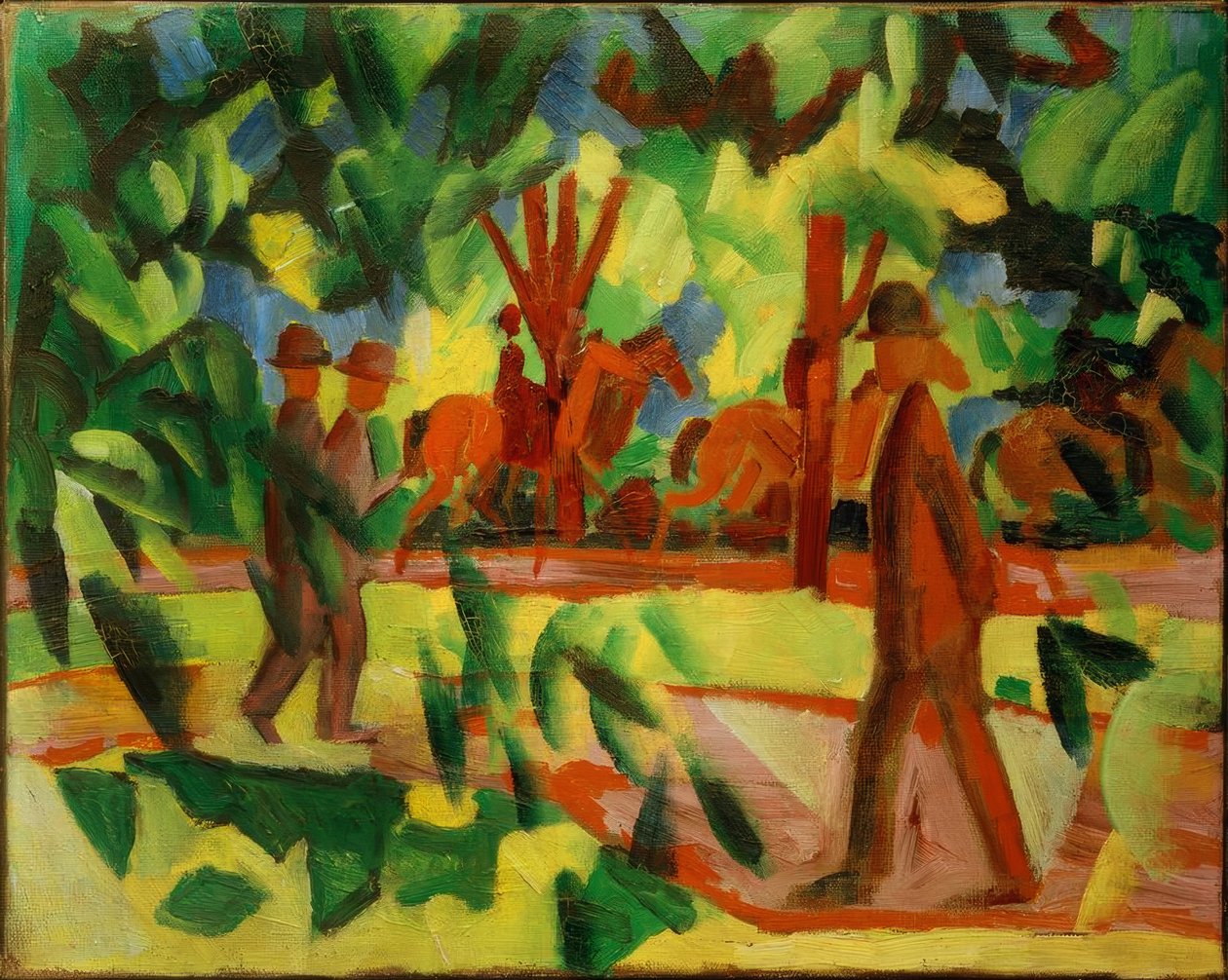 Jinetes y paseantes en la avenida de August Macke