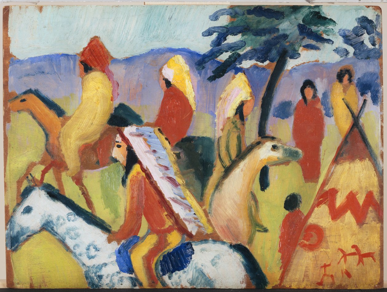 Indios a caballo junto a la tienda de August Macke