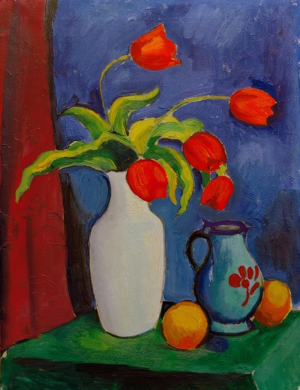 Tulipanes rojos en jarrón blanco de August Macke