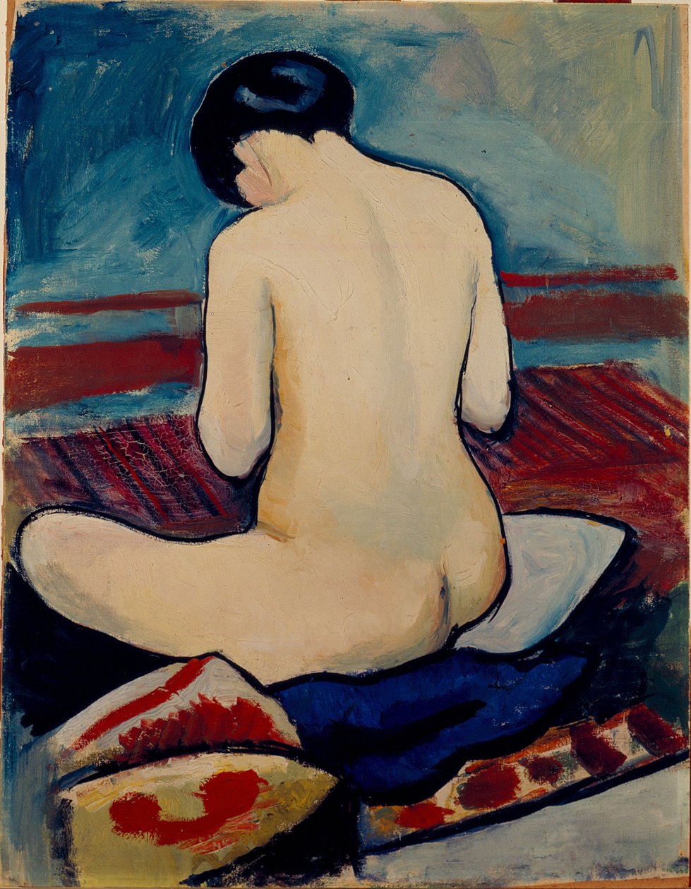 Sentado desnudo con almohada de August Macke