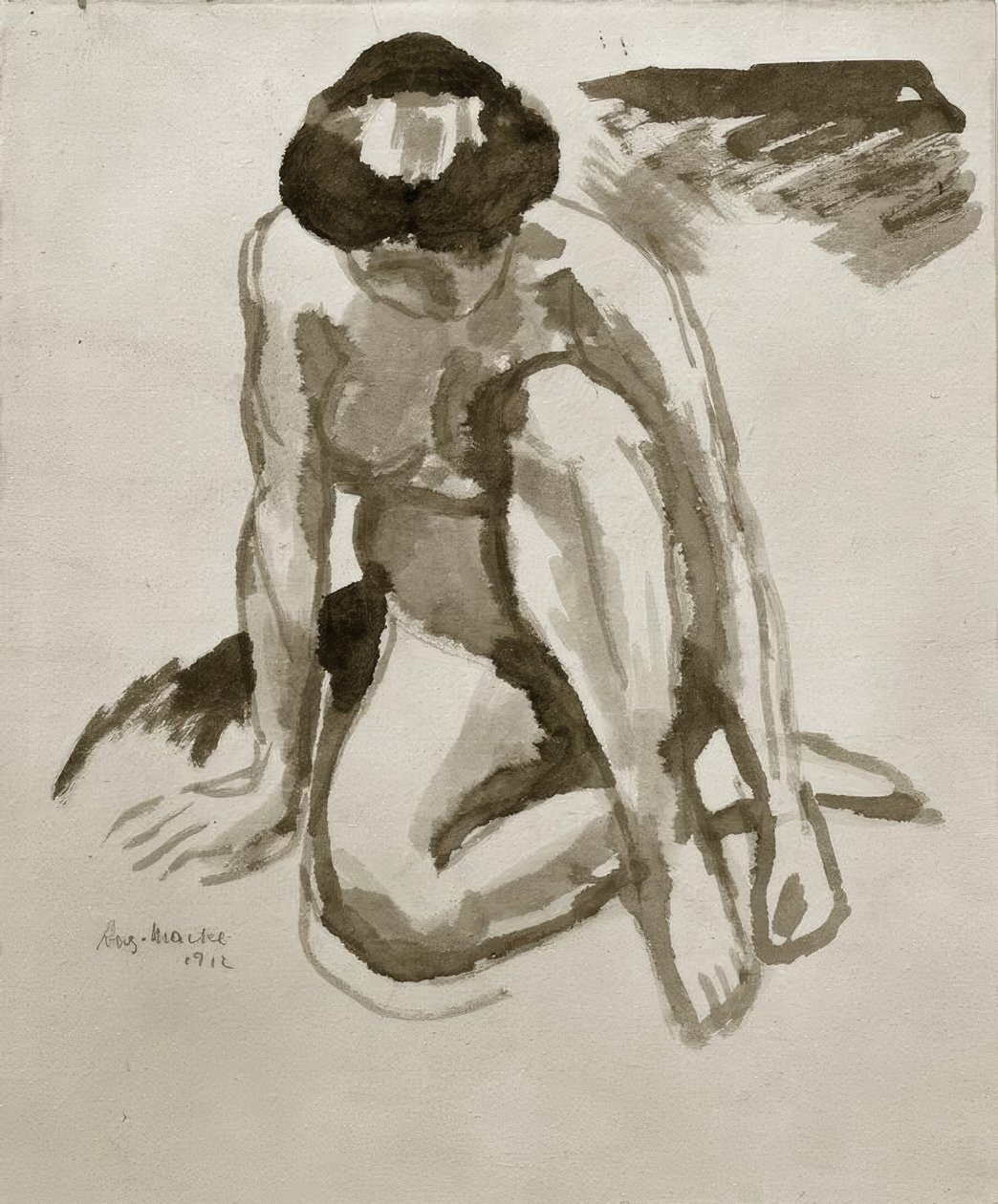Desnudo sentado, inclinado hacia adelante de August Macke