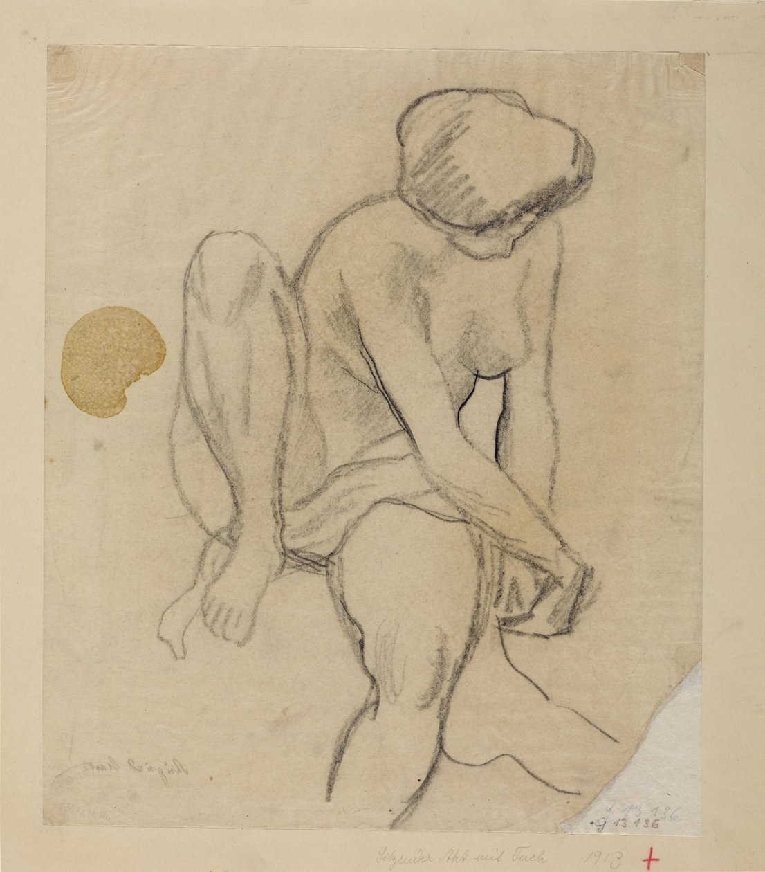 Desnudo femenino sentado con tela de August Macke