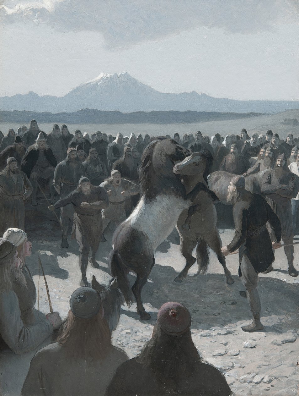 La historia de Burnt Njáll: La pelea de caballos en Hliðarendi, 1880s de August Malmström