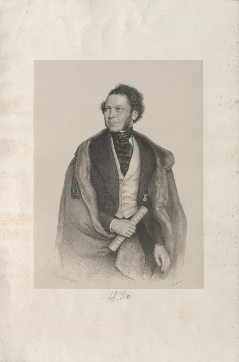 Retrato del compositor y director Gottfried von Preyer 1807-1901, 1845 de August Prinzhofer