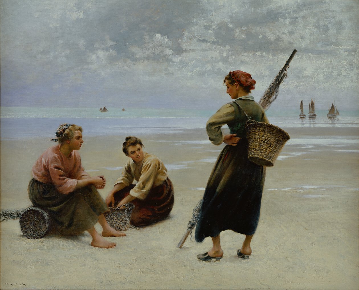 Recolectoras de mejillones, Bretaña (óleo sobre lienzo) de August Wilhelm Nikolaus Hagborg