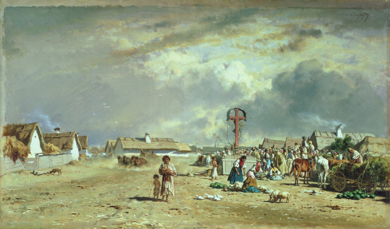 El mercado en Szolnol, Hungría de August Xaver Karl von Pettenkofen