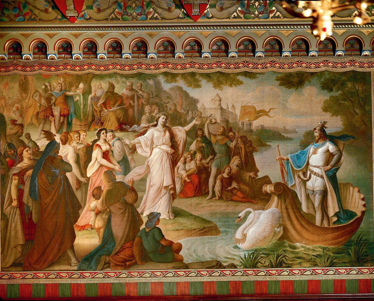 La llegada de Lohengrin a Amberes, de la Saga de Lohengrin, Salón, c.1882-83 de August von Heckel