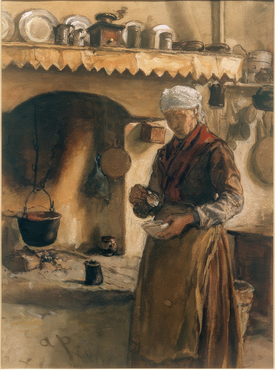 Campesina italiana en el fogón de August von Pettenkofen