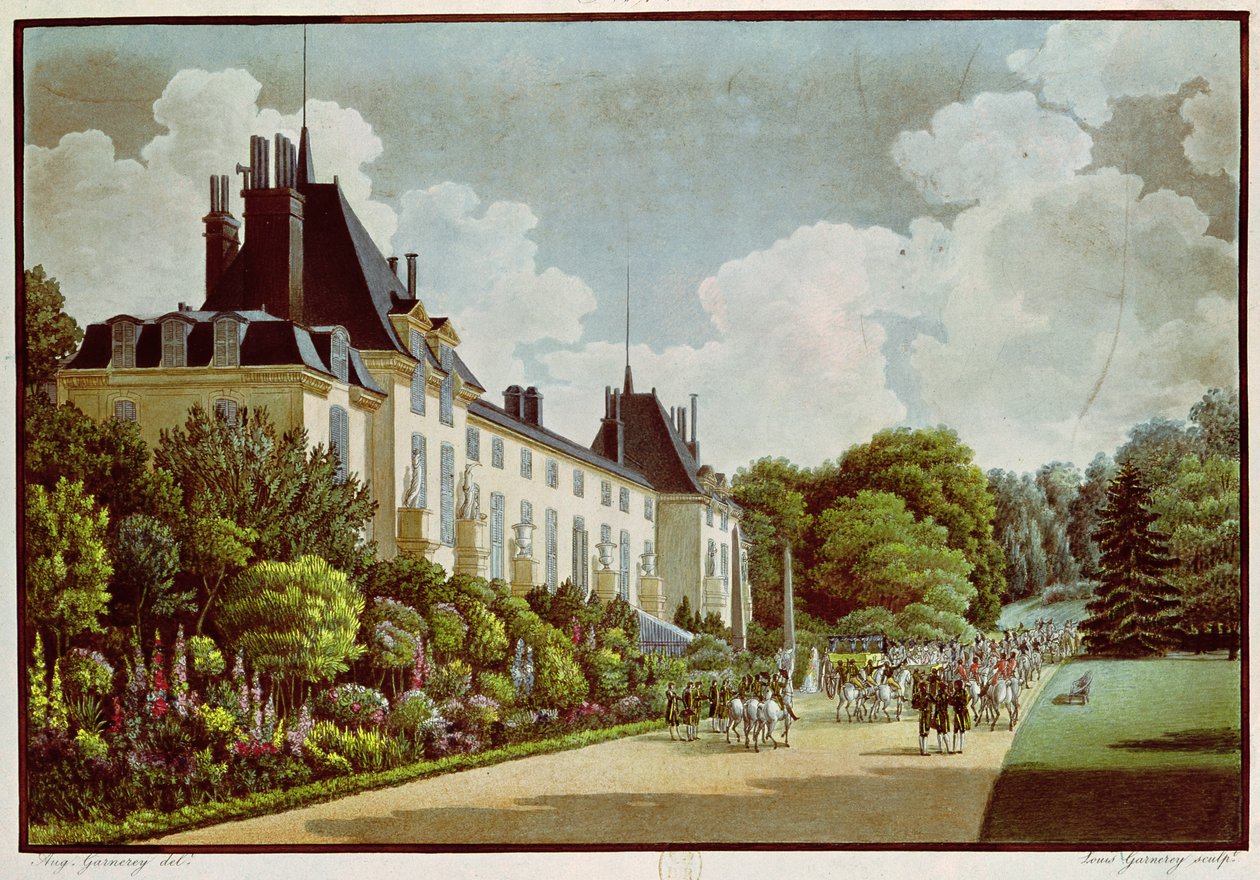 Vista del Castillo de la Malmaison junto al parque, de 