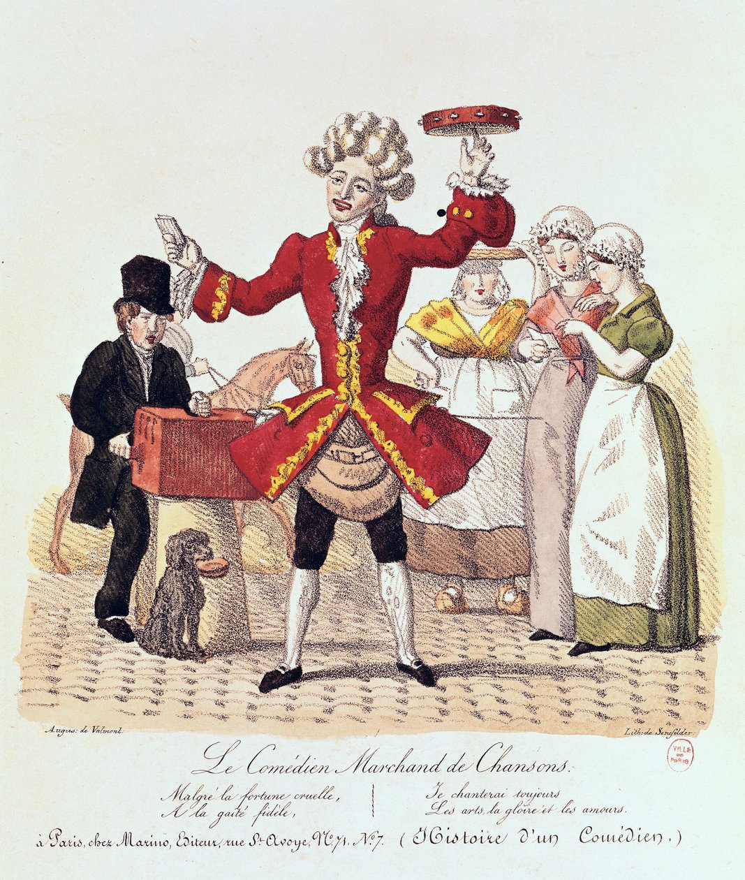 El Cantante Callejero, grabado por Alois Senefelder (1771-1834) de Auguste de Valmont