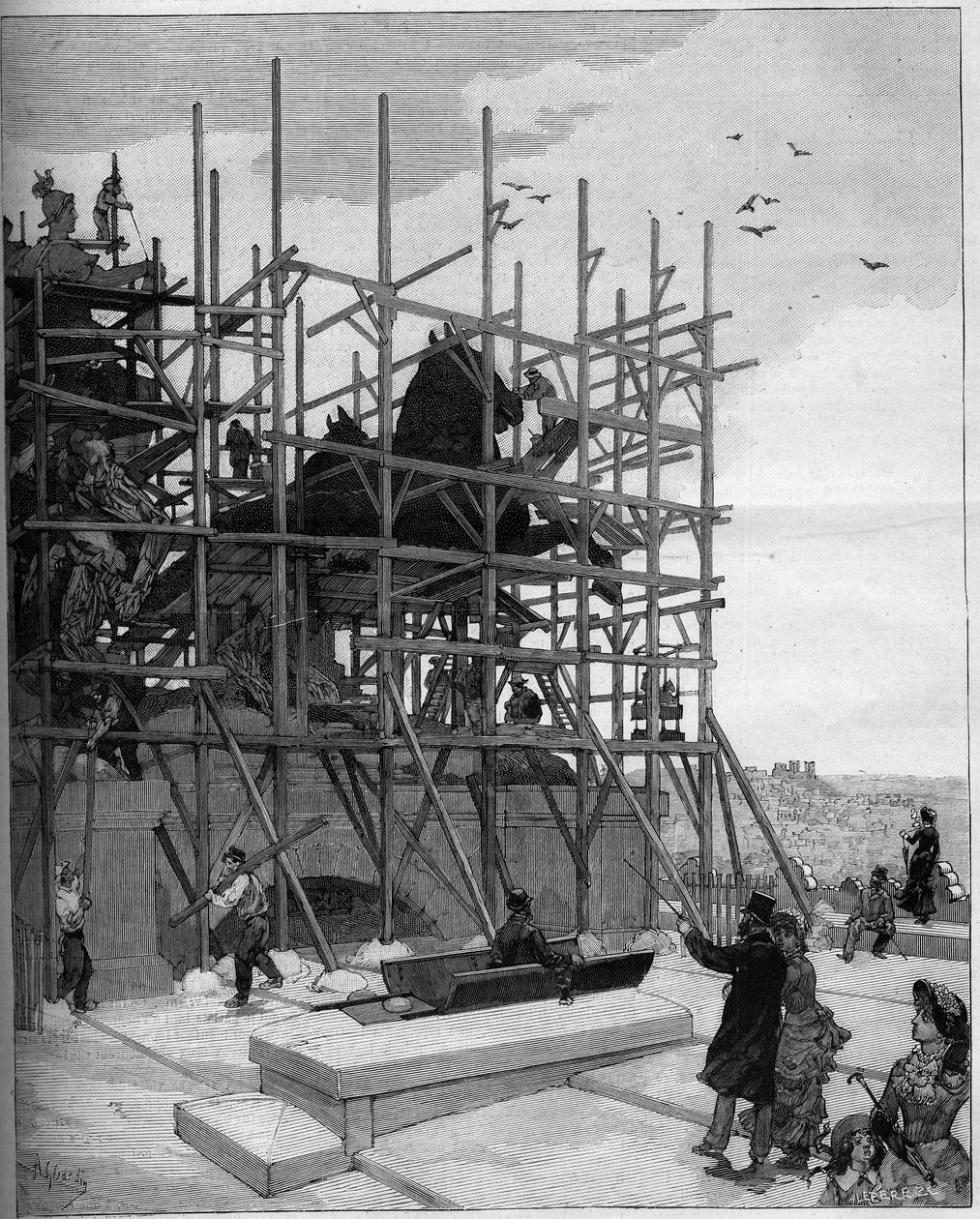 Arco de Triunfo de París: estado actual de las obras de construcción de la escultura de Alexandre Falguière (1831-1900) o "Triomphe de la République" de Auguste (after) Gerardin