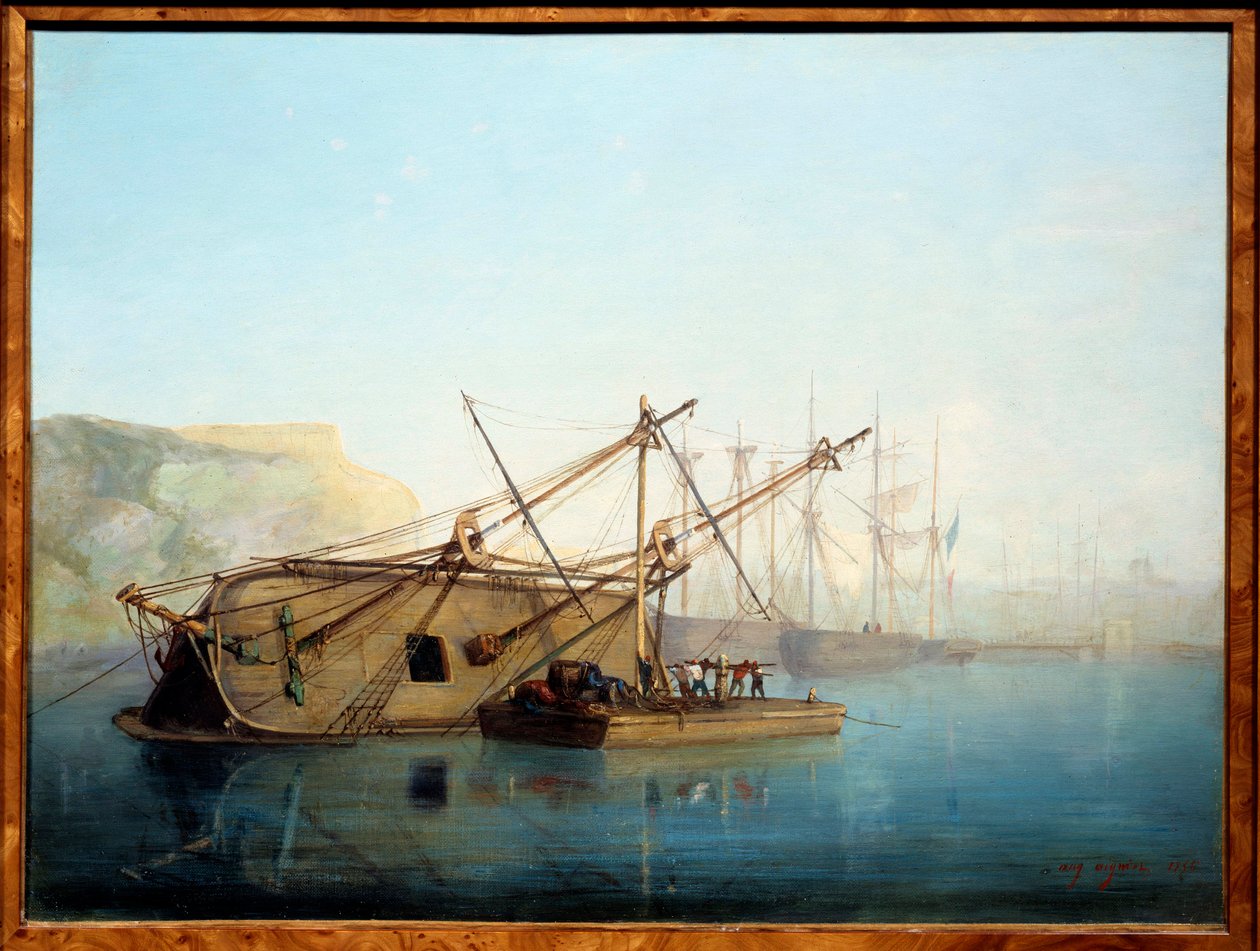 Un velero con carenaje Acuarela de Auguste Aiguier (1819-1865) de Auguste Aiguier