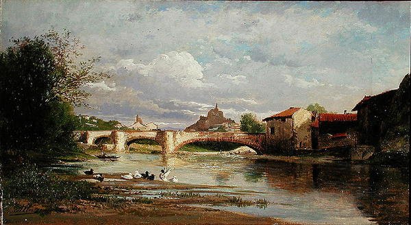 Puente con patos, 1872 de Auguste Allonge