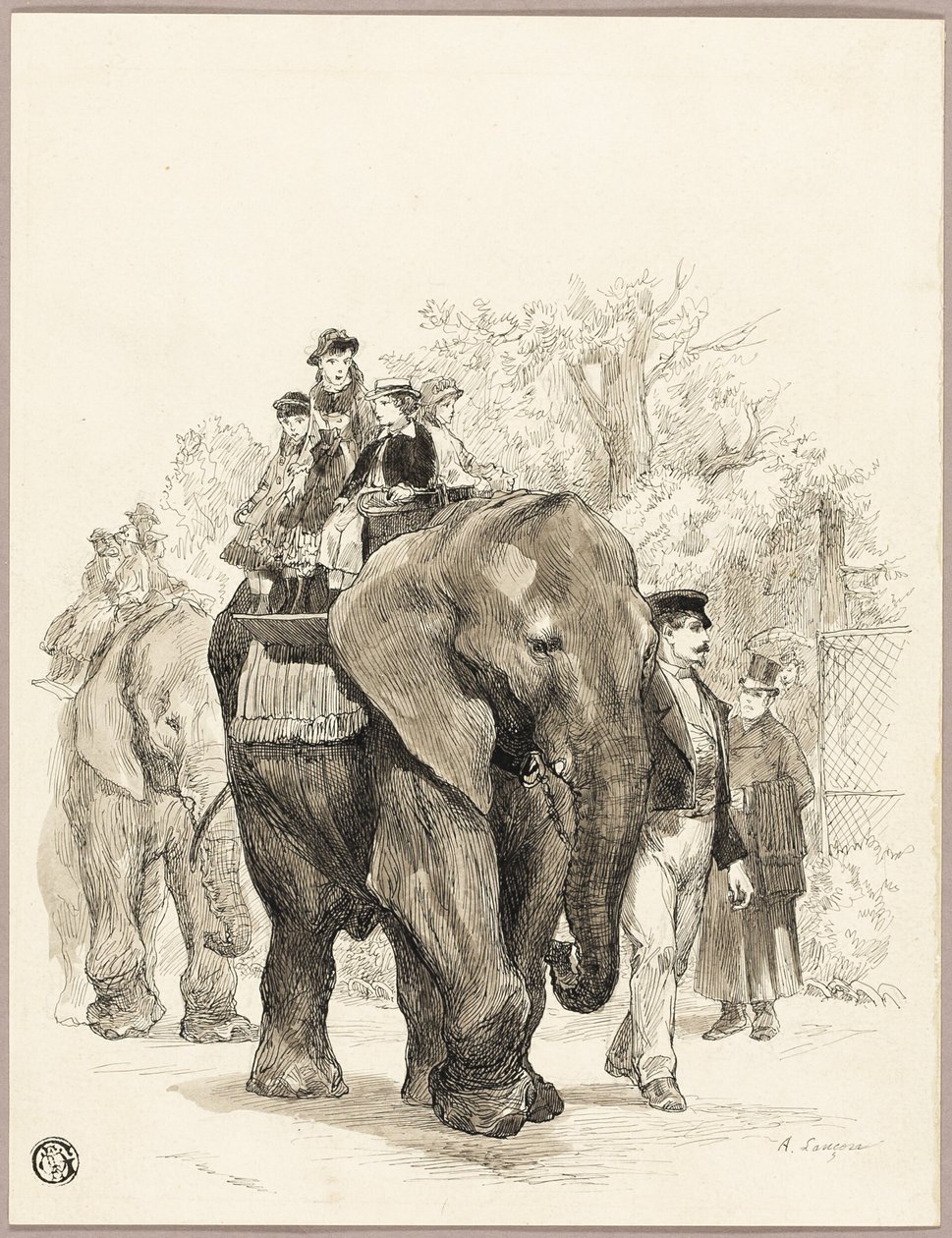 Elefante con jinetes en el Jardin des Plantes, París de Auguste Andre Lancon