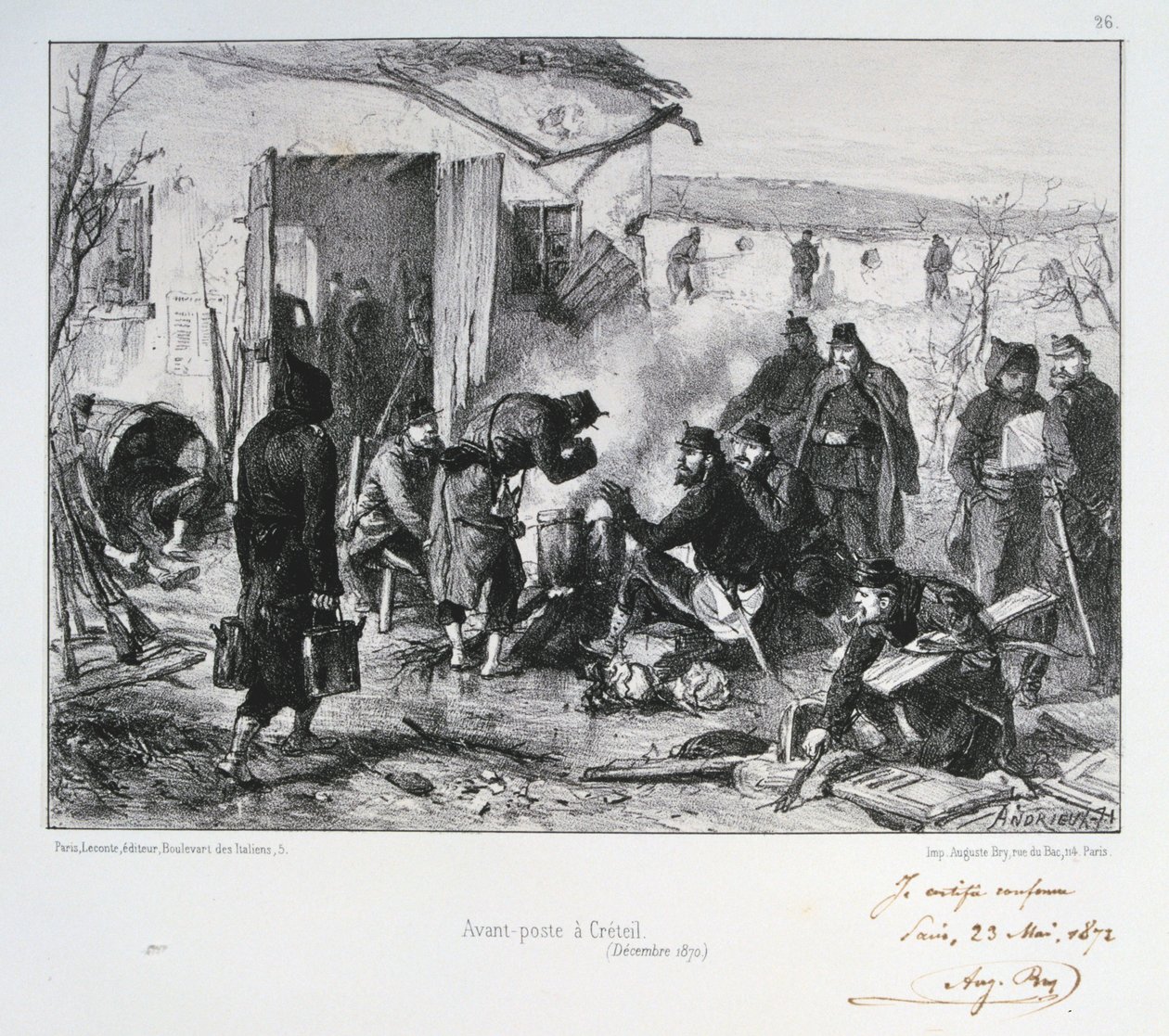Puesto de guardia avanzada francesa en Créteil, Sitio de París, Guerra Franco-Prusiana, diciembre 1870 de Auguste Bry