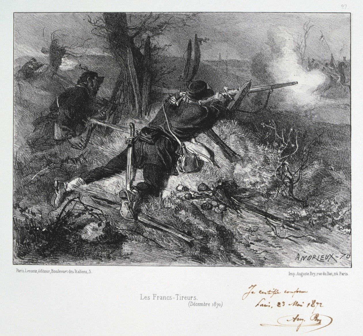 Les Francs-Tireurs, Sitio de París, Guerra Franco-Prusiana, diciembre de 1870 1872 de Auguste Bry