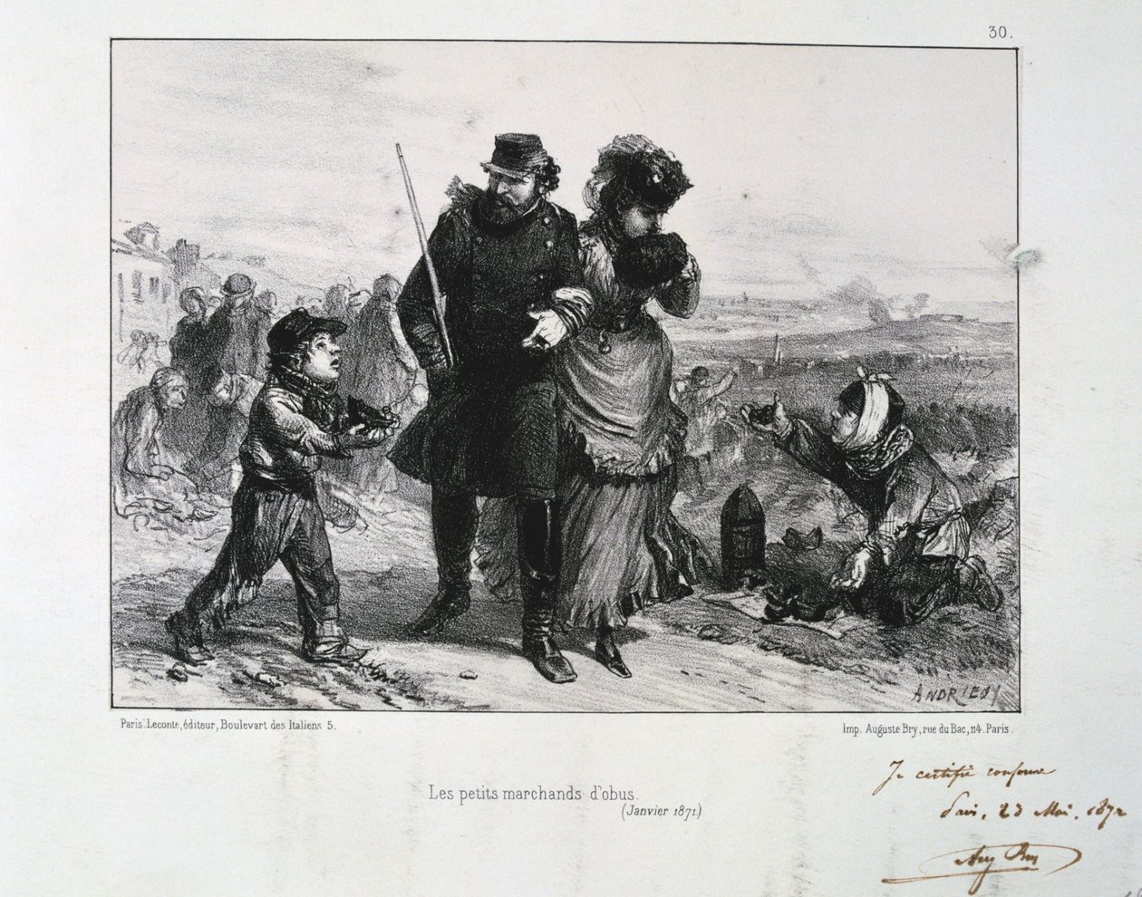 Los pequeños vendedores de obuses, Sitio de París, Guerra Franco-Prusiana, enero de 1871 de Auguste Bry