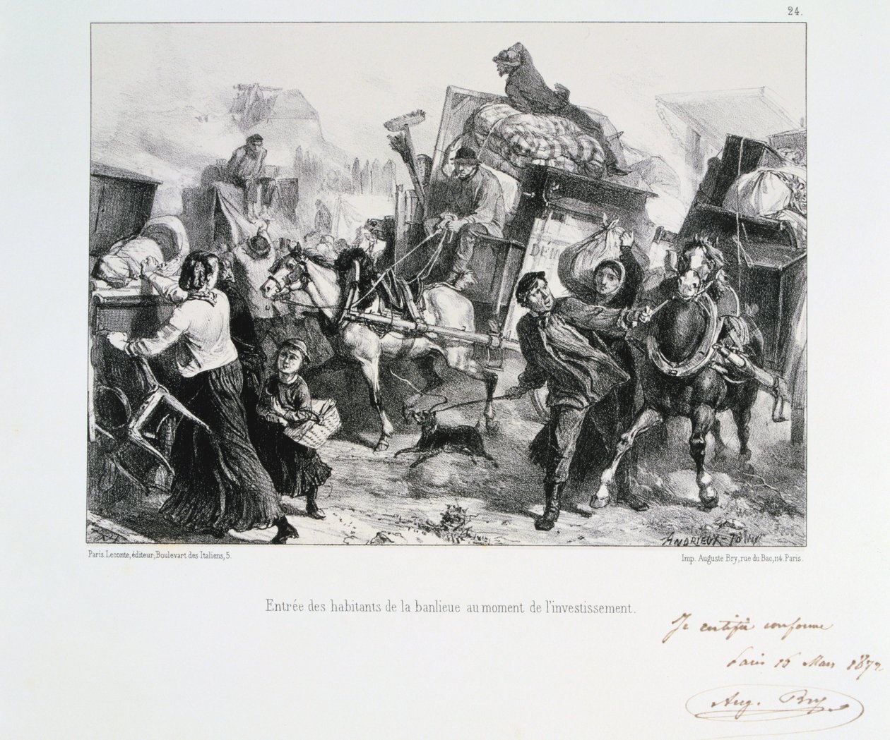 Residentes de los suburbios llegando a París antes de que los prusianos sitien la ciudad, 1870-1872 de Auguste Bry