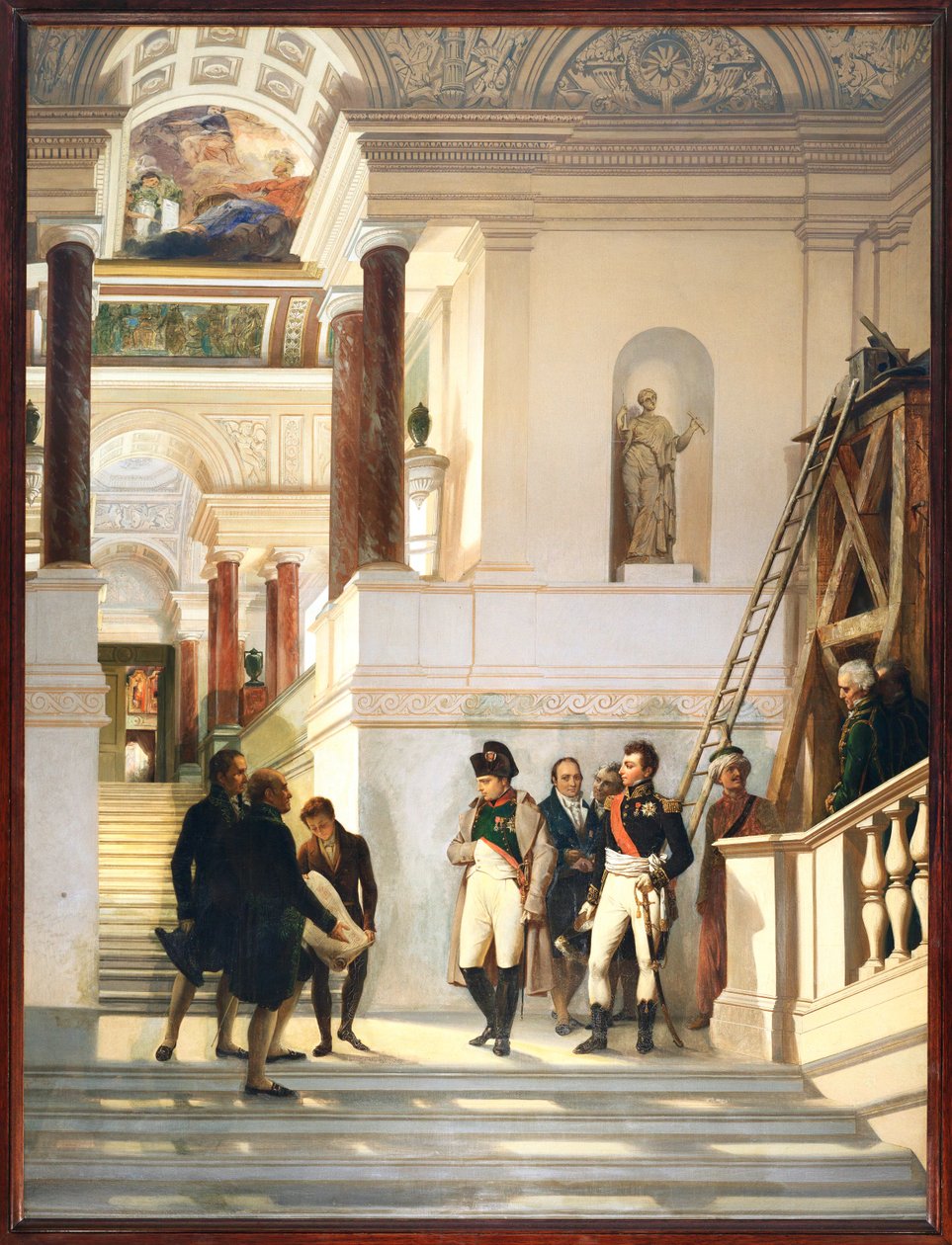 Napoleón I visita la escalera del Louvre, acompañado por los arquitectos Percier y Fontaine ... de Auguste Couder