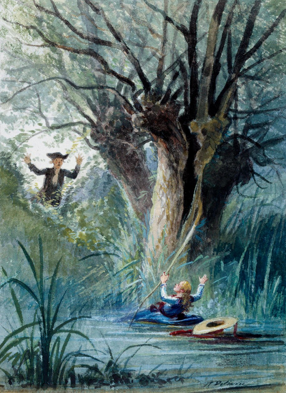 Ilustración de la fábula "El niño y el maestro de escuela" de Jean de La Fontaine. Acuarela de Auguste Delierre (1829-1890) de Auguste Delierre
