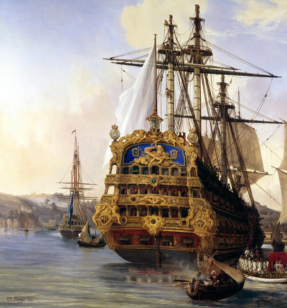 El navío “Le Foudroyant” en el puerto de Brest en 1724 (detalle) de Auguste Etienne Francois Mayer