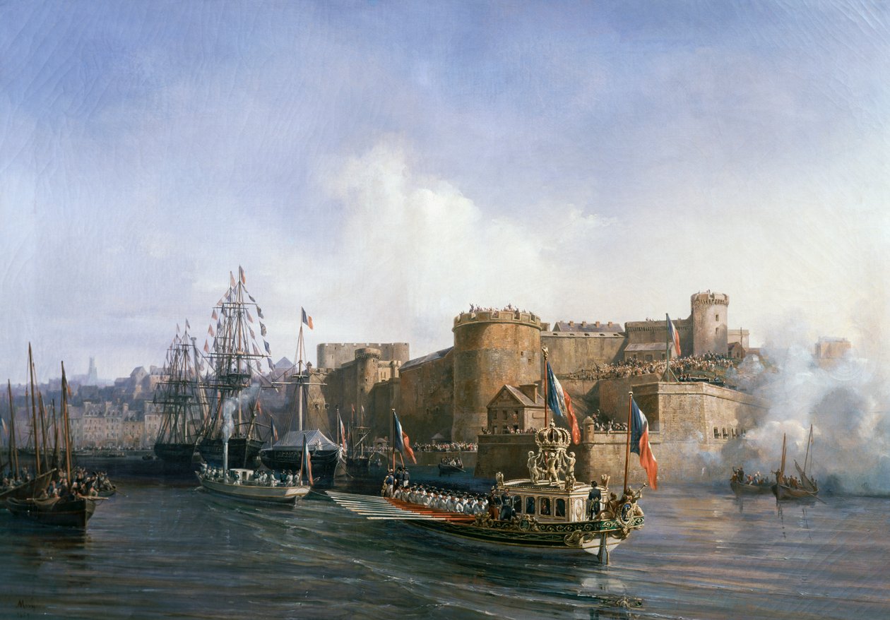 Visita de Napoleón III a Brest, el barco del Emperador entra en el puerto el 11 de agosto de Auguste Etienne Francois Mayer