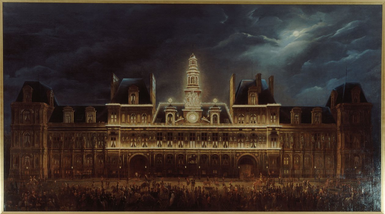 Iluminación del Hôtel de Ville para el Día del Rey, 1 de mayo de Auguste Jean Simon Roux