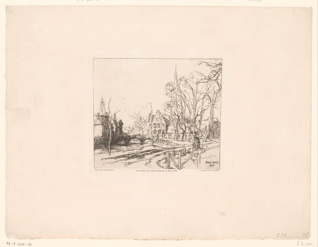 Vista del puente del Beaterio de Brujas Le pont du Beguinage à Bruges (título sobre objeto) de Auguste Lepere
