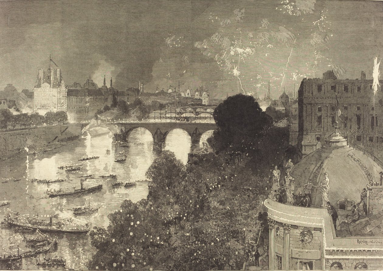 El 14 de julio. Iluminación del Sena desde el Pont Neuf hasta el Pont au Change, 1882 de Auguste Lepere