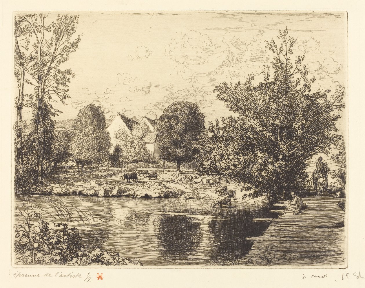 Vieille passerelle, bords du petit morin de Auguste Lepere