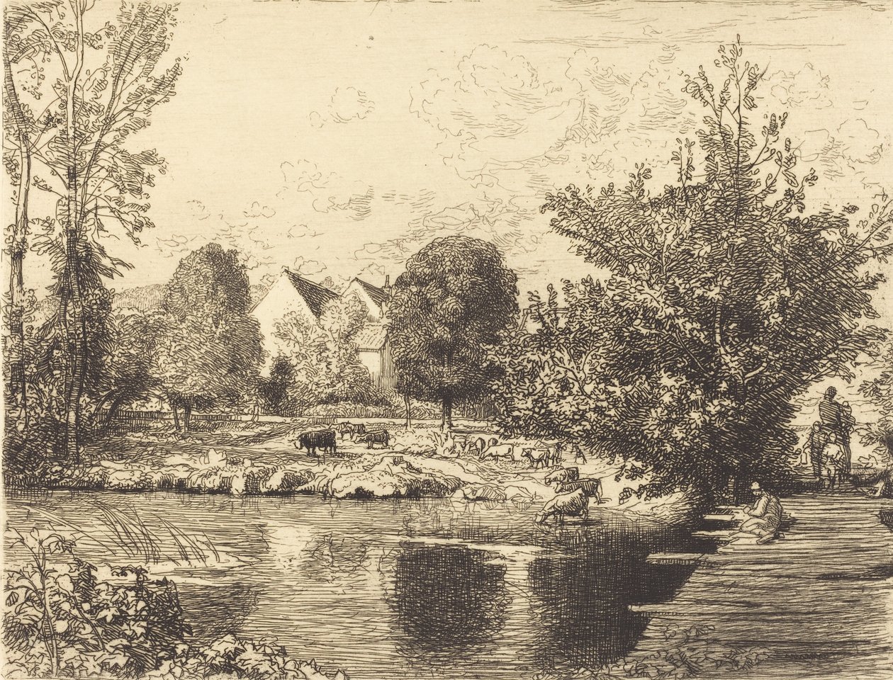 Viejo puente peatonal, orillas del pequeño Morin Vieille passerelle, bords du petit morin, 1915 de Auguste Lepere