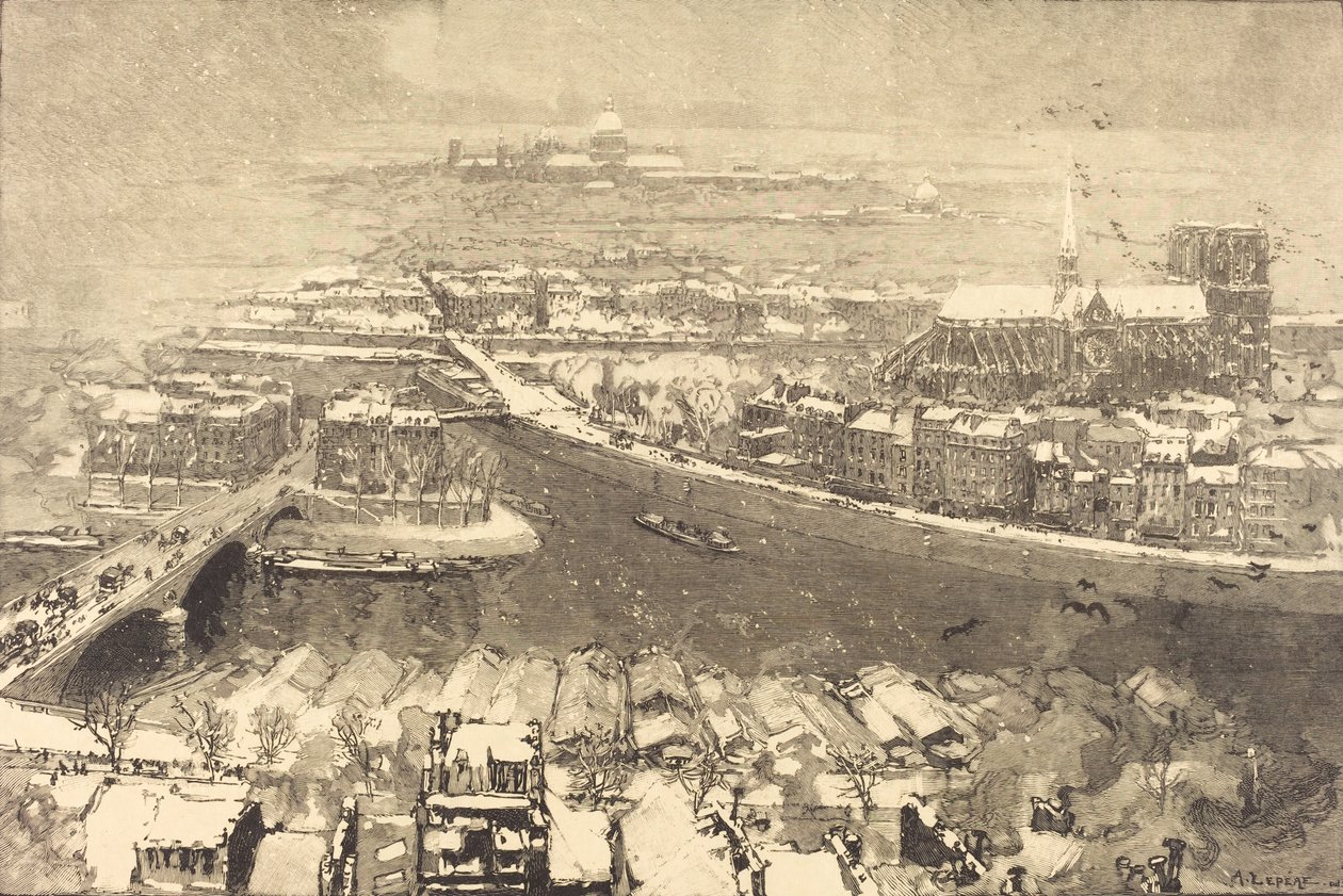 París bajo la nieve, vista desde St.-Gervais de Auguste Lepere
