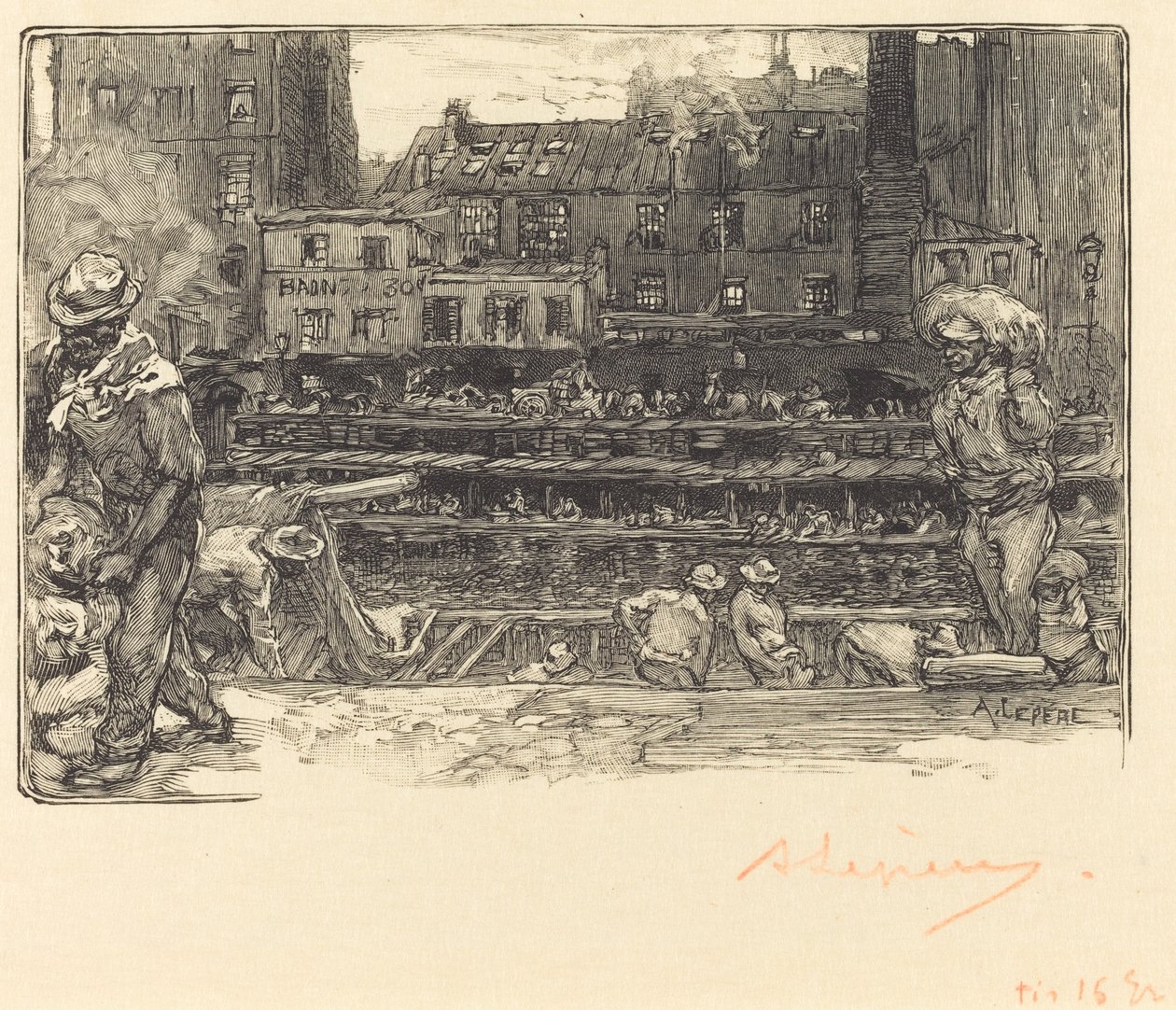 Descarga, Canal Saint-Martin (Les dechargeurs de platre, Canal Saint-Martin) de Auguste Lepere