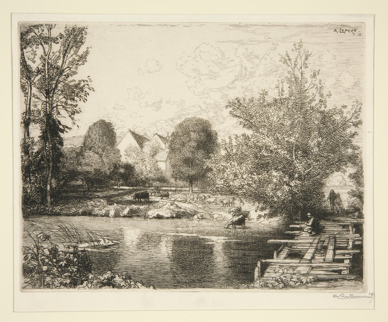 Vieille passerelle, bords du petit Morin (Pasarela antigua, Orillas del Pequeño Morin) de Auguste Lepere
