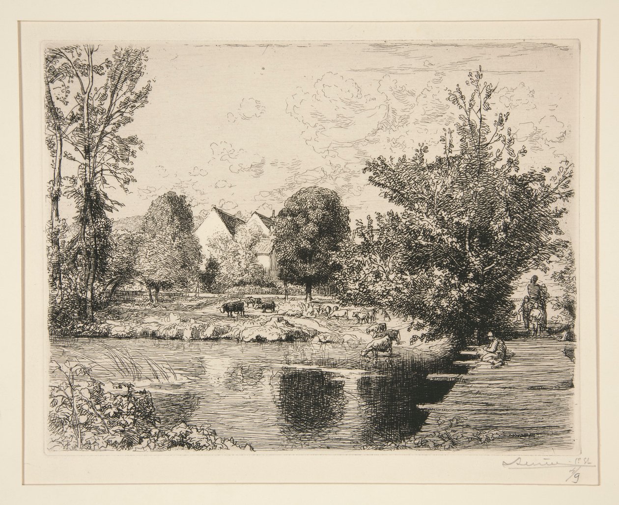 Vieille passerelle, bords du petit Morin (Pasarela antigua, Orillas del Pequeño Morin) de Auguste Lepere