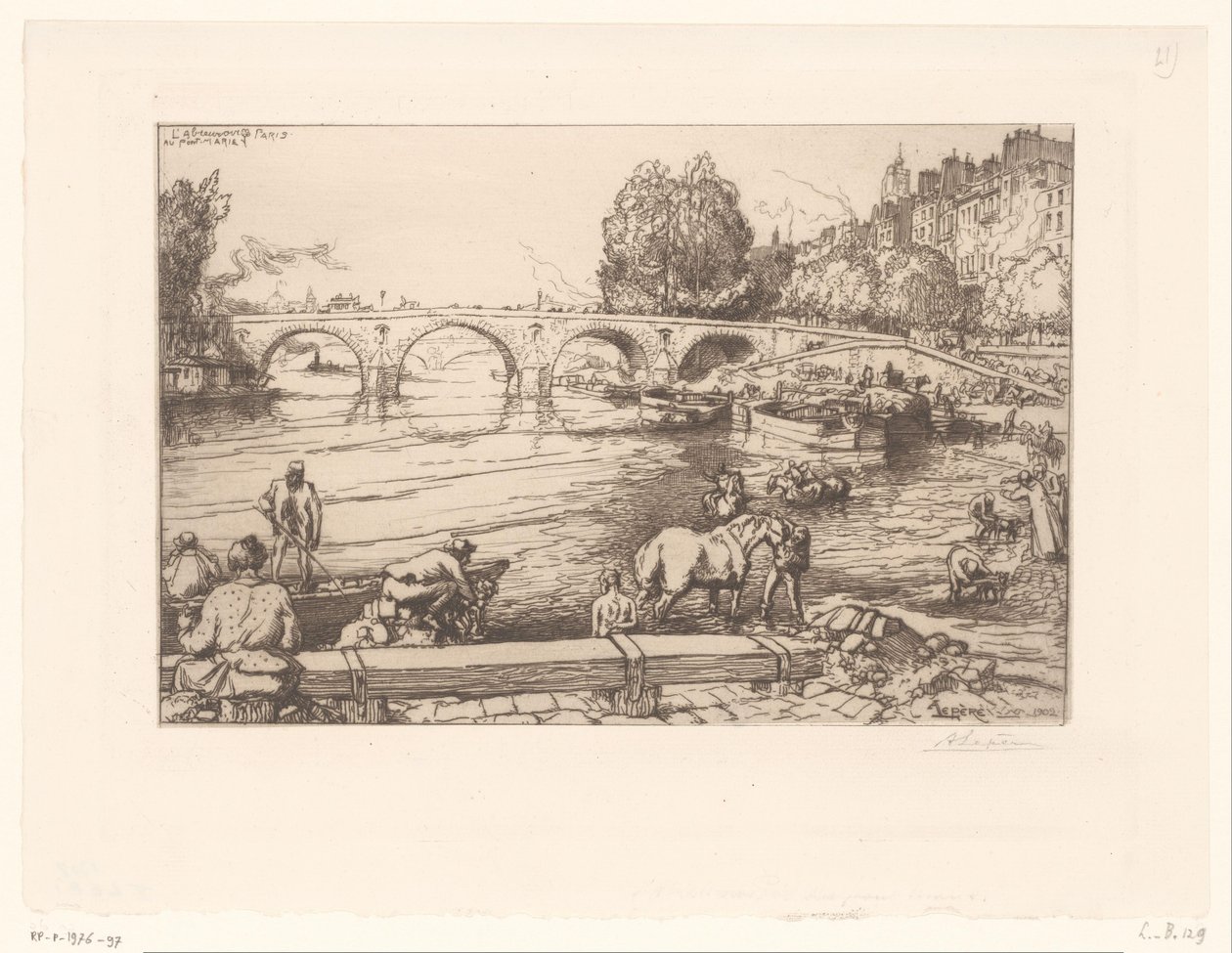 Vista del Puente María con figuras en el Sena
L