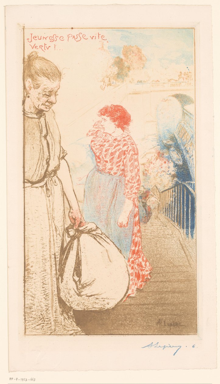 Lavanderas en una escalera del Sena
¡Jeunesse passe vite vertu! (título en el objeto) de Auguste Lepère (signed by artist)