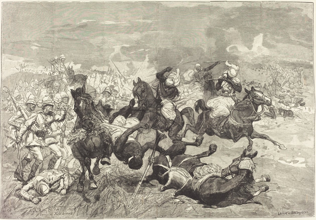 En Sudán: Batalla de El-Teb de Auguste Lepère and Jacques Beltrand after Józef Chelmonski