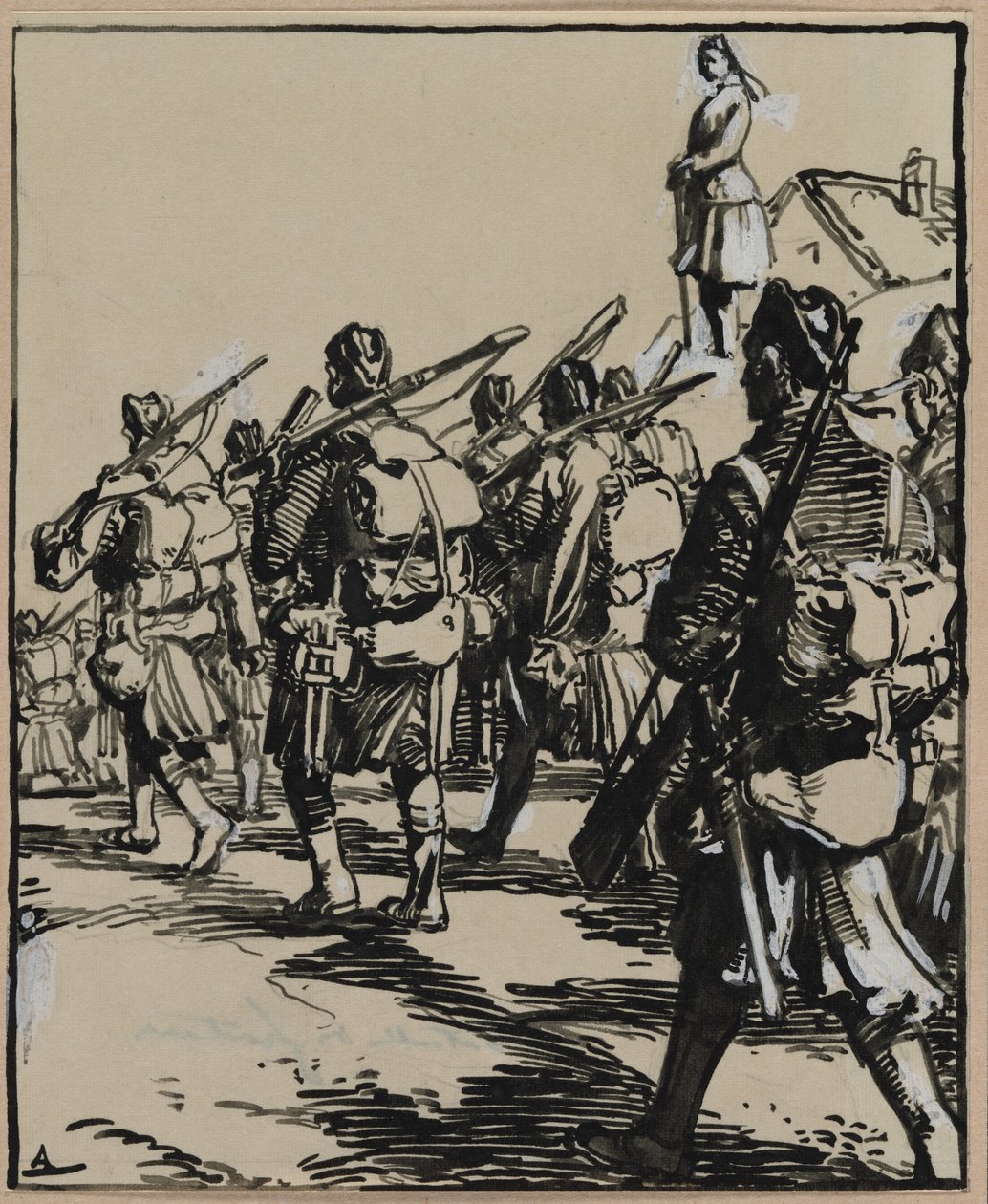Bataille des frontières: groupe des soldats britanniques de Auguste Louis Lepère