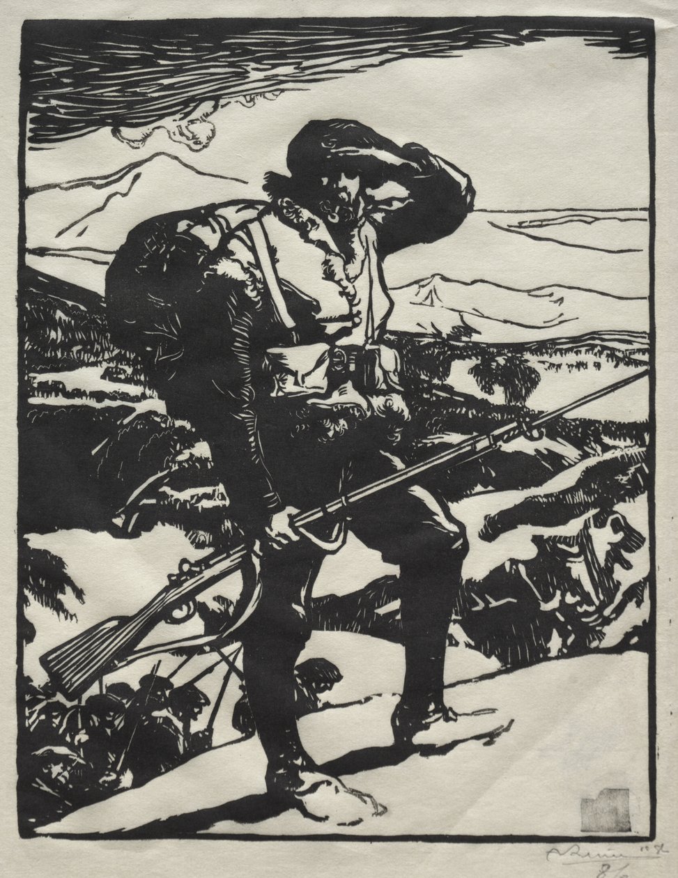 Cazador alpino mirando la llanura del Rin de Auguste Louis Lepère