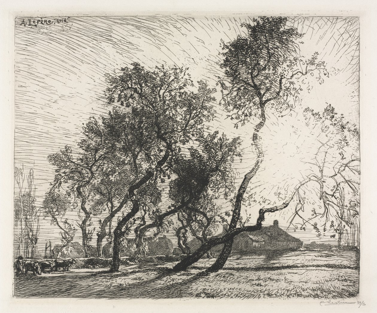 Granja con Álamos de Holanda de Auguste Louis Lepère