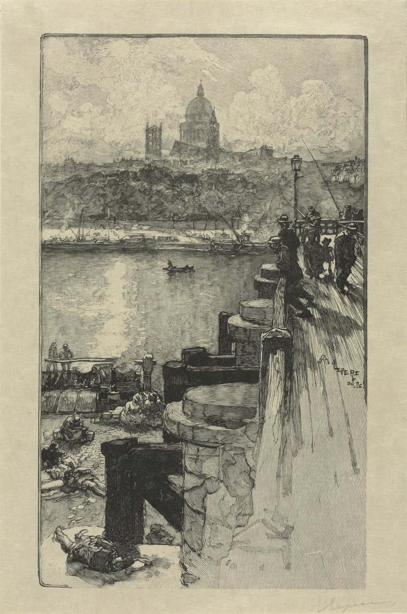 [Pescadores en un muelle, París] de Auguste Louis Lepère