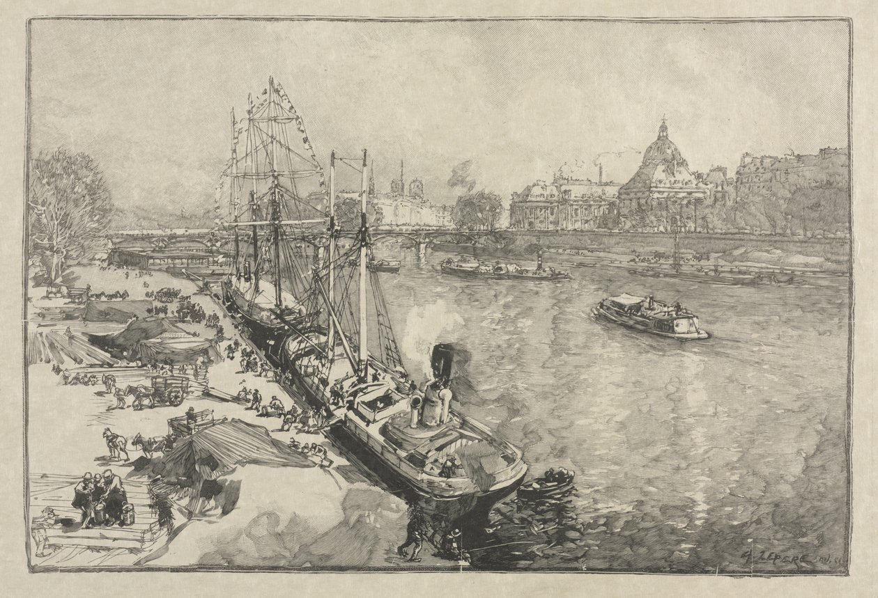 [Gran barco de vapor en el muelle, París] de Auguste Louis Lepère